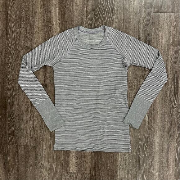 EUC Lululemon Swiftly Tech Long Sleeve 2.0 Tetra Stripe Asphalt Grey /Violet US8 - Picture 2 of 16